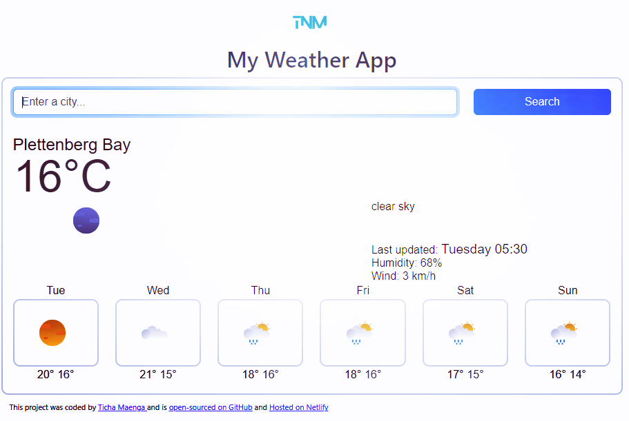 React weather project preview